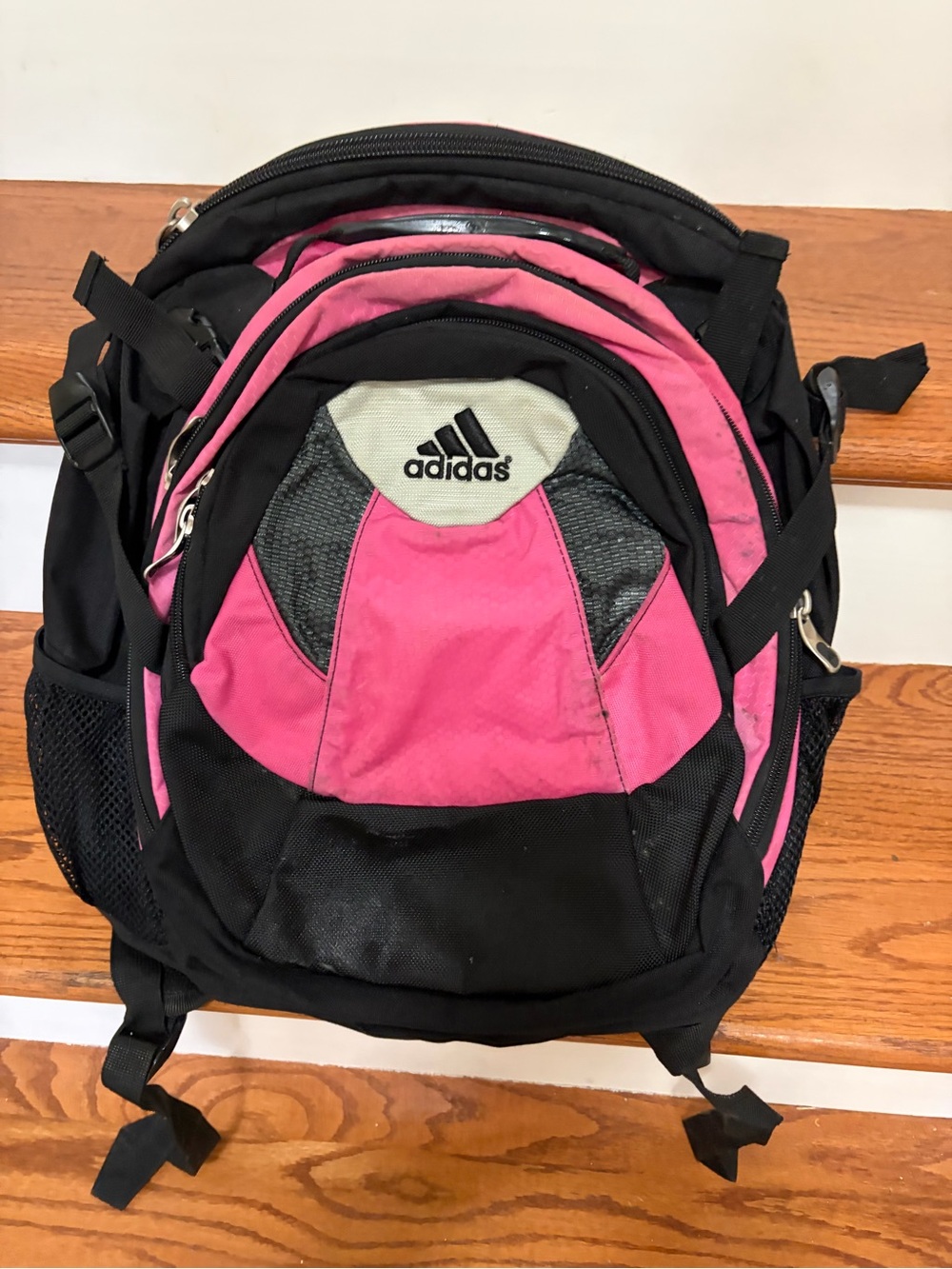 adidas Pink and Black Women's Backpack with Silver Logo